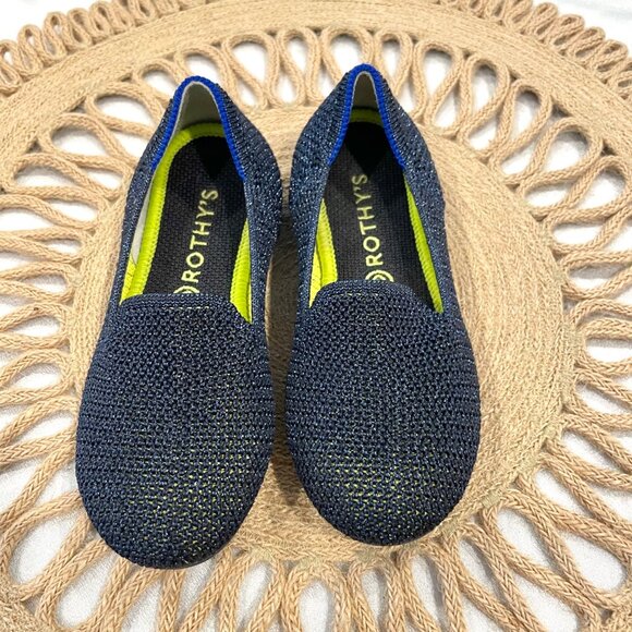 Rothy's Metallic Lattice Stitch Blue Green Loafers Kids 11 - Picture 2 of 9